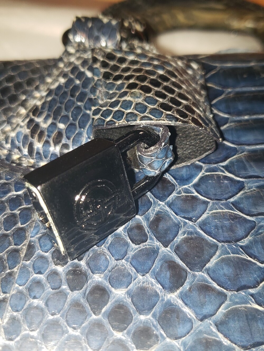 G.A. Shade Of Blue Genuine Python Snakeskin Suede Lined 15X9 Doctor Bag